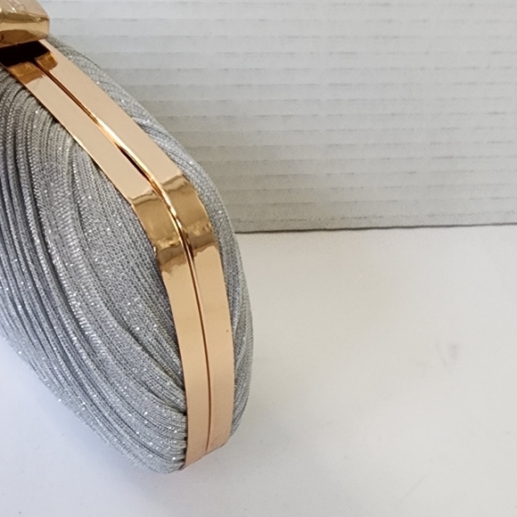 Silver Pleated Glitter Clutch Purse Women's Evening Handbag - Picture 6 of 10